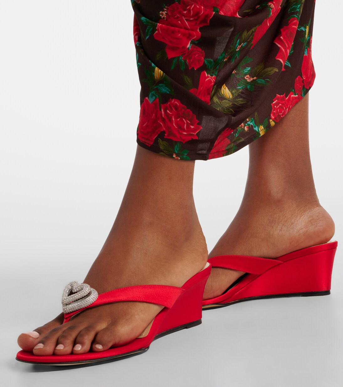 Double Heart satin wedge thong sandals | Mach & Mach