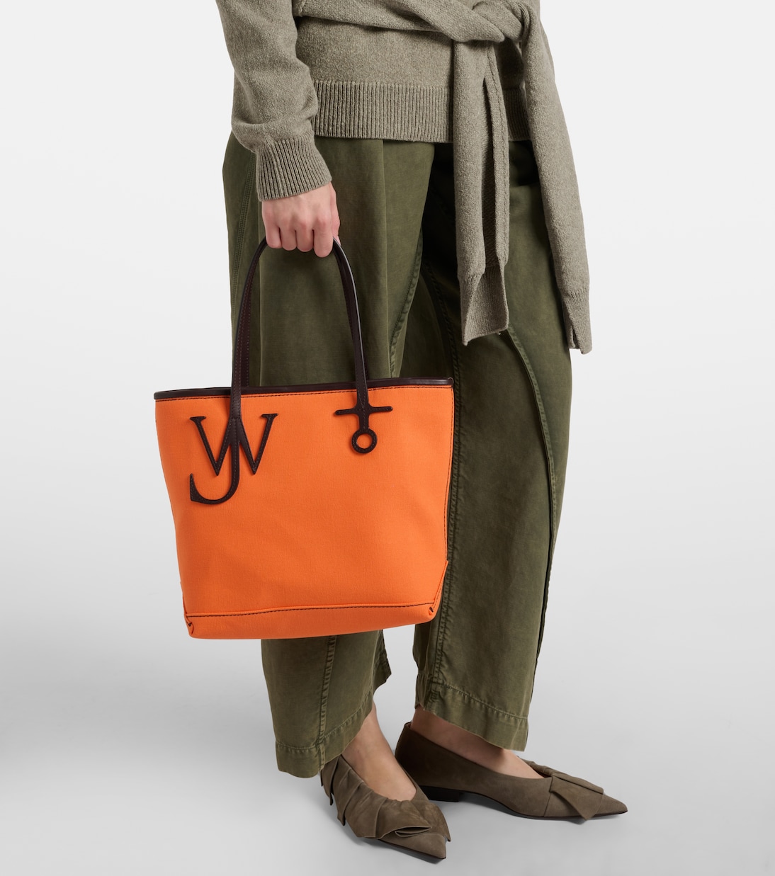 Anchor Small leather-trimmed tote bag | JW Anderson