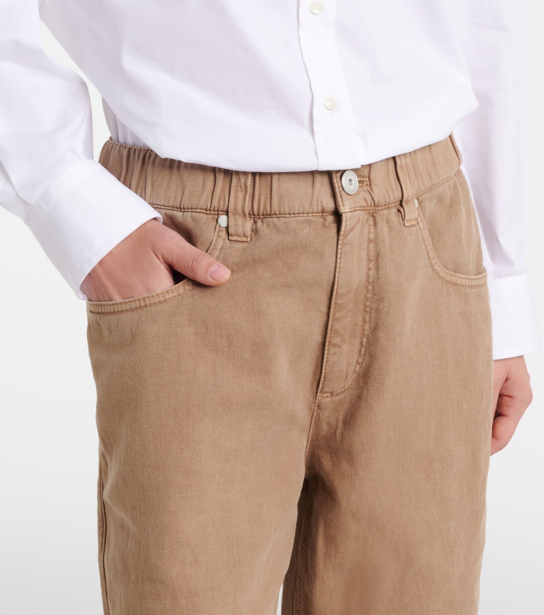 Pantaloni a gamba larga in cotone e lino | Brunello Cucinelli