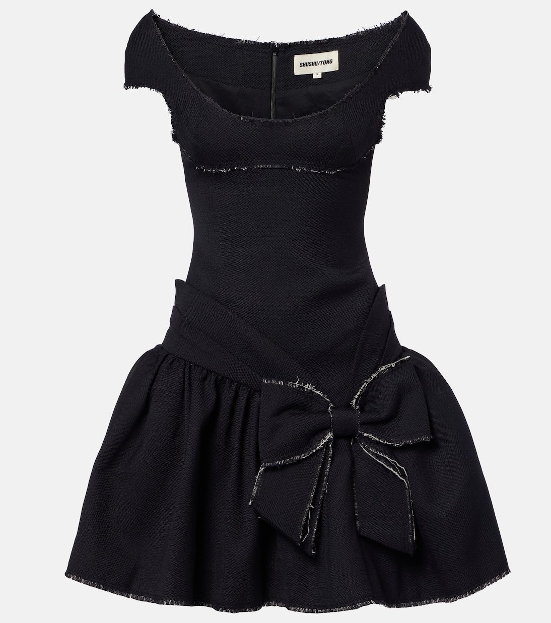 Bow-detail distressed tweed minidress | Shushu/Tong