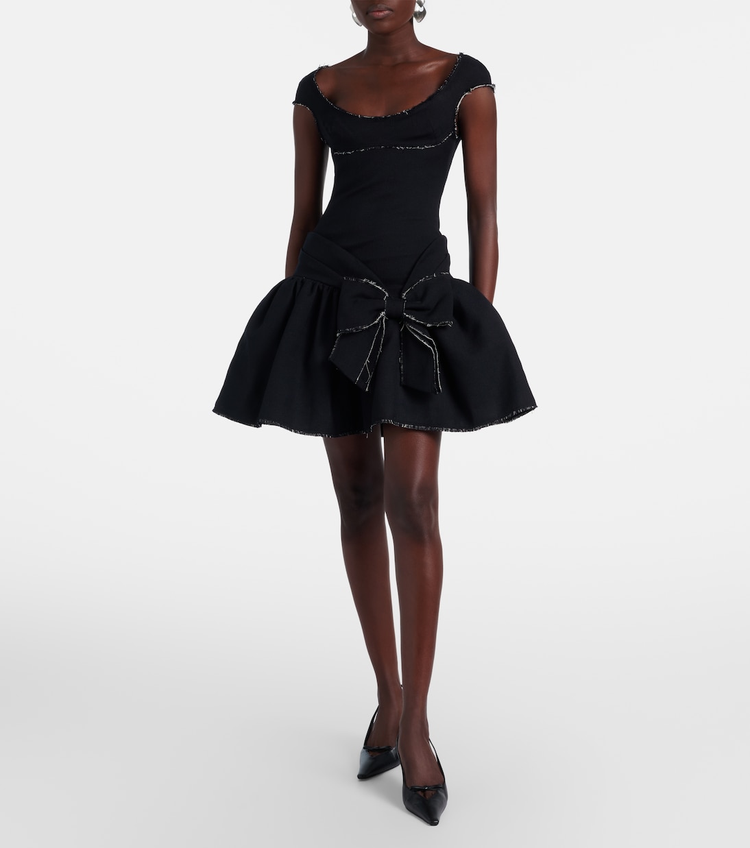 Bow-detail distressed tweed minidress | Shushu/Tong