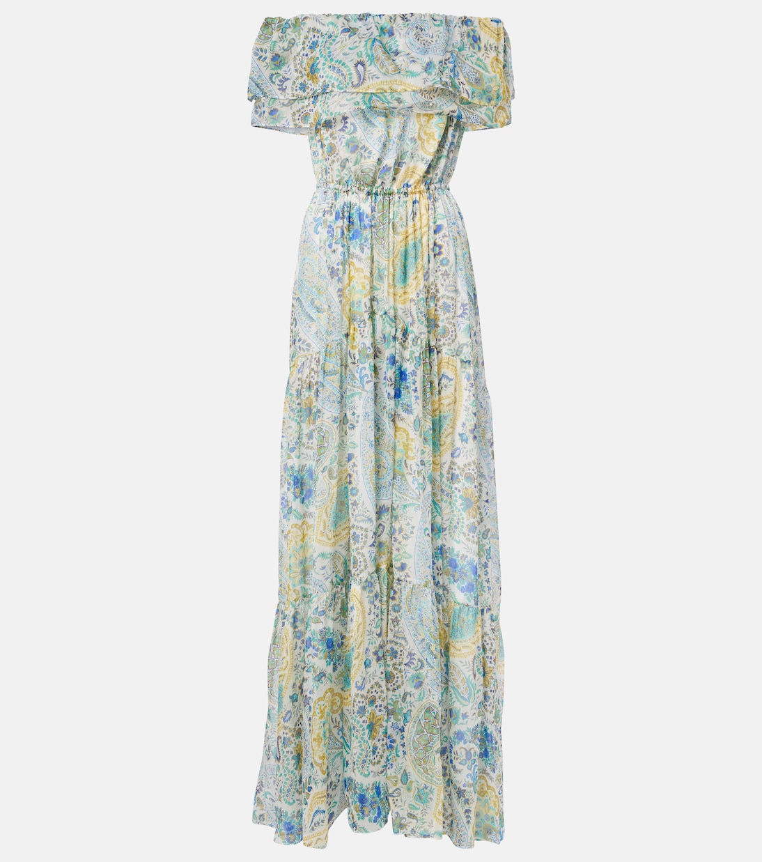 Abito lungo off-shoulder in seta con stampa | Etro