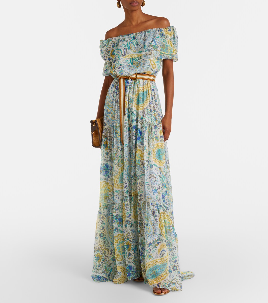 Abito lungo off-shoulder in seta con stampa | Etro