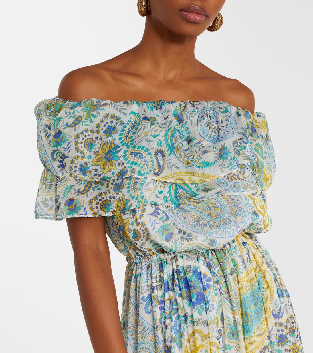 Abito lungo off-shoulder in seta con stampa | Etro