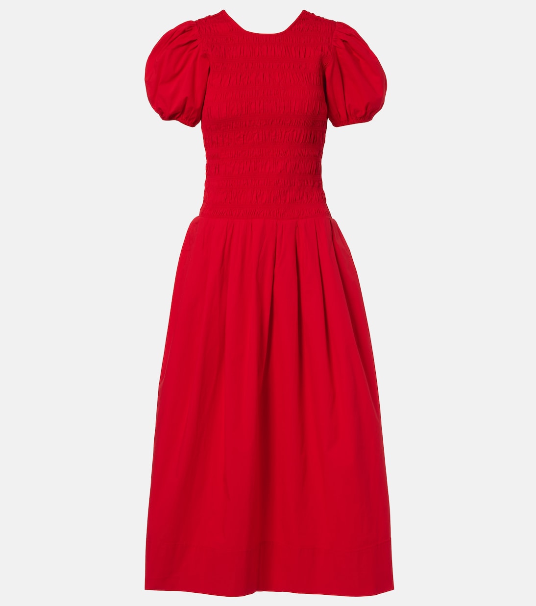 Shirred cotton-blend poplin midi dress | Ganni