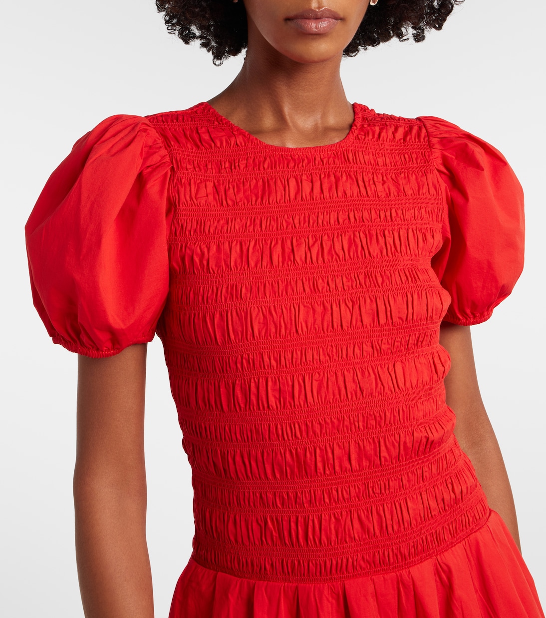 Shirred cotton-blend poplin midi dress | Ganni