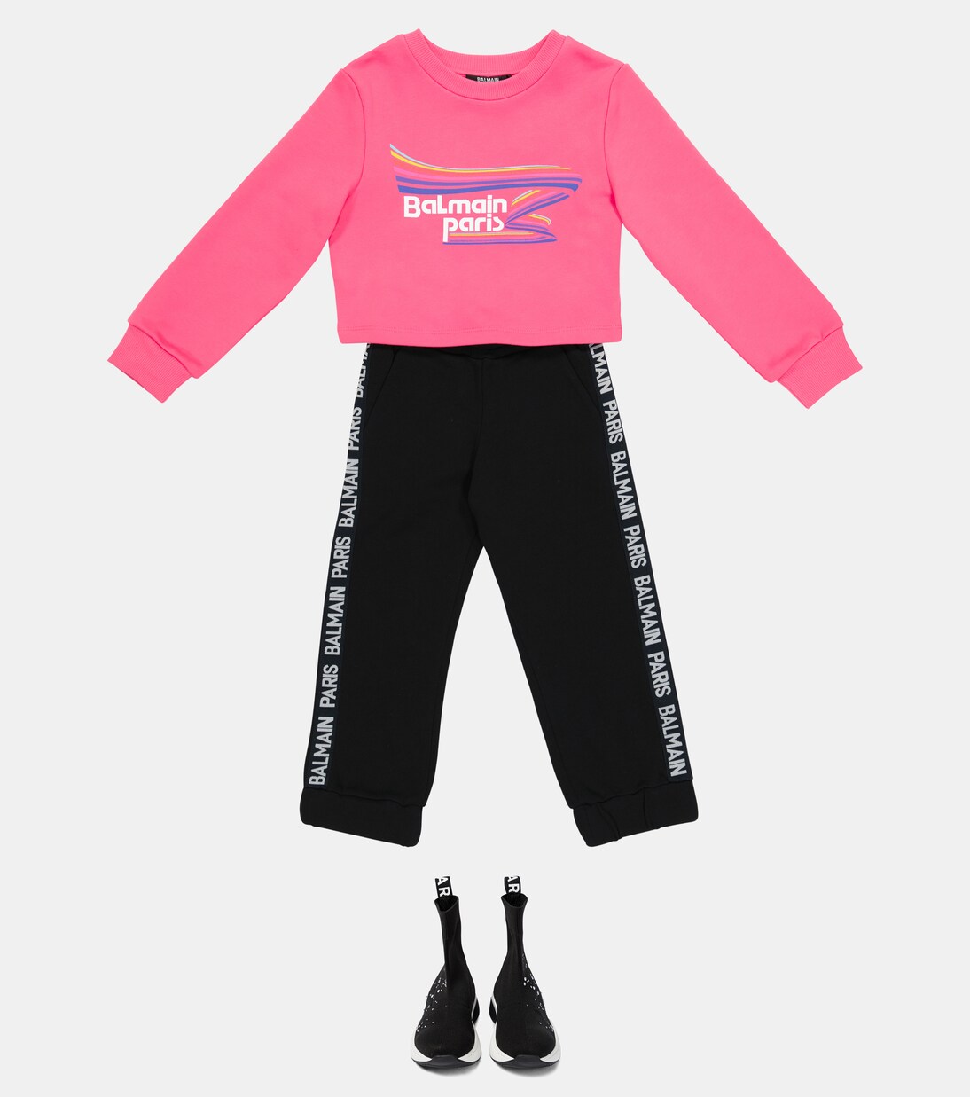 Sweat-shirt raccourci en coton à logo | Balmain Kids