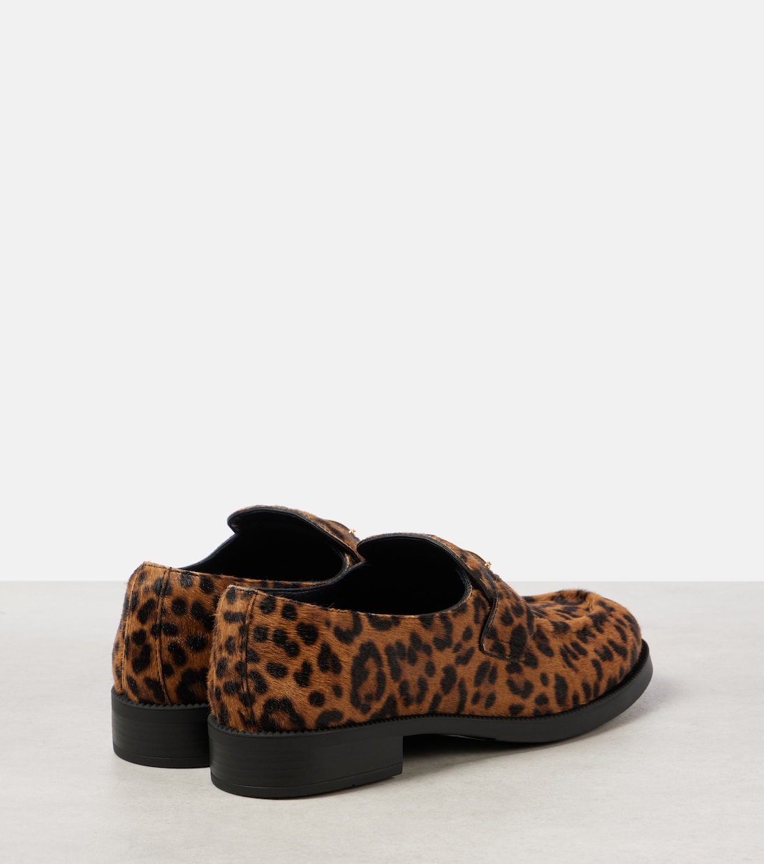 Logo leopard-print calf hair loafers | Prada