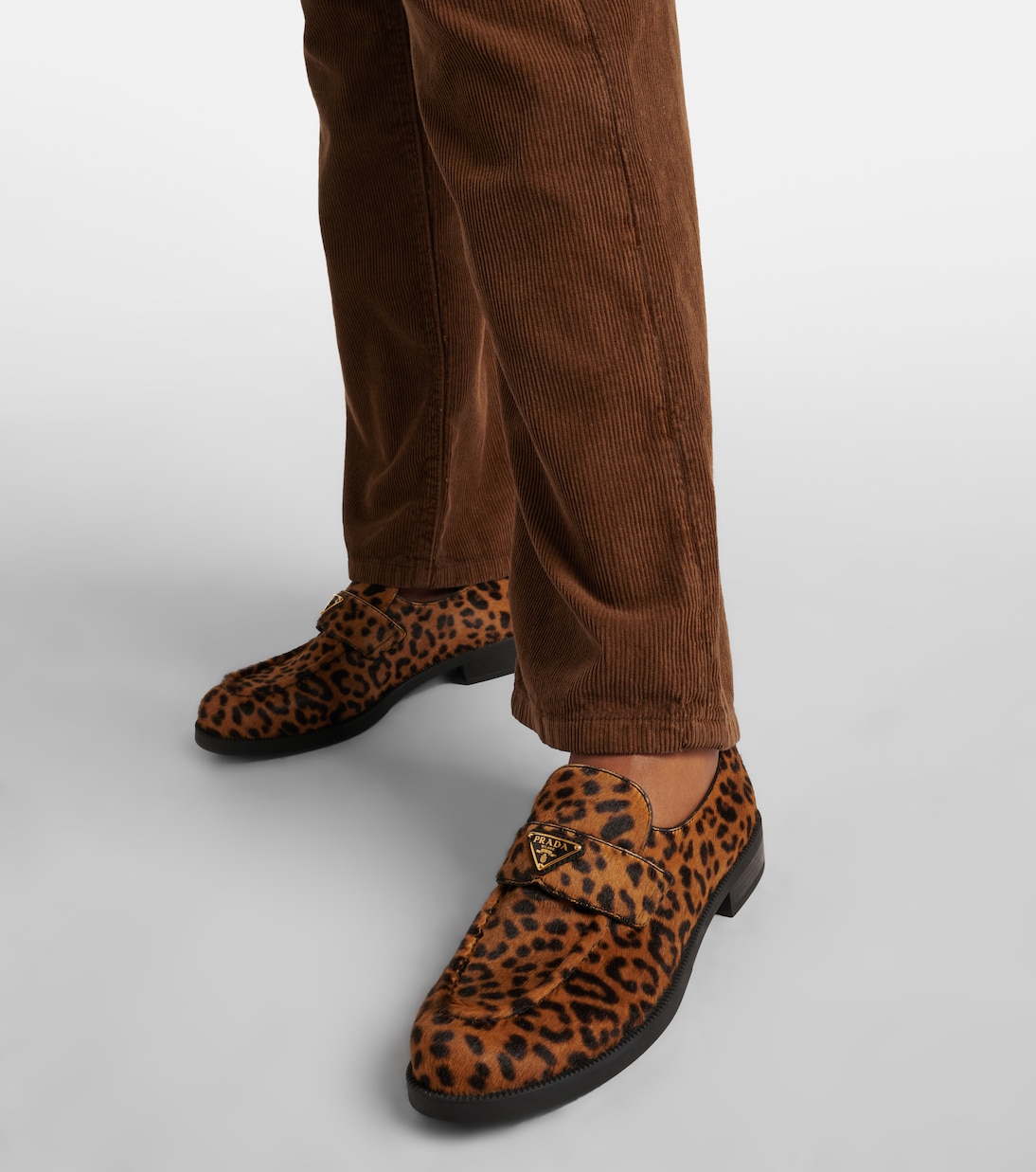 Logo leopard-print calf hair loafers | Prada