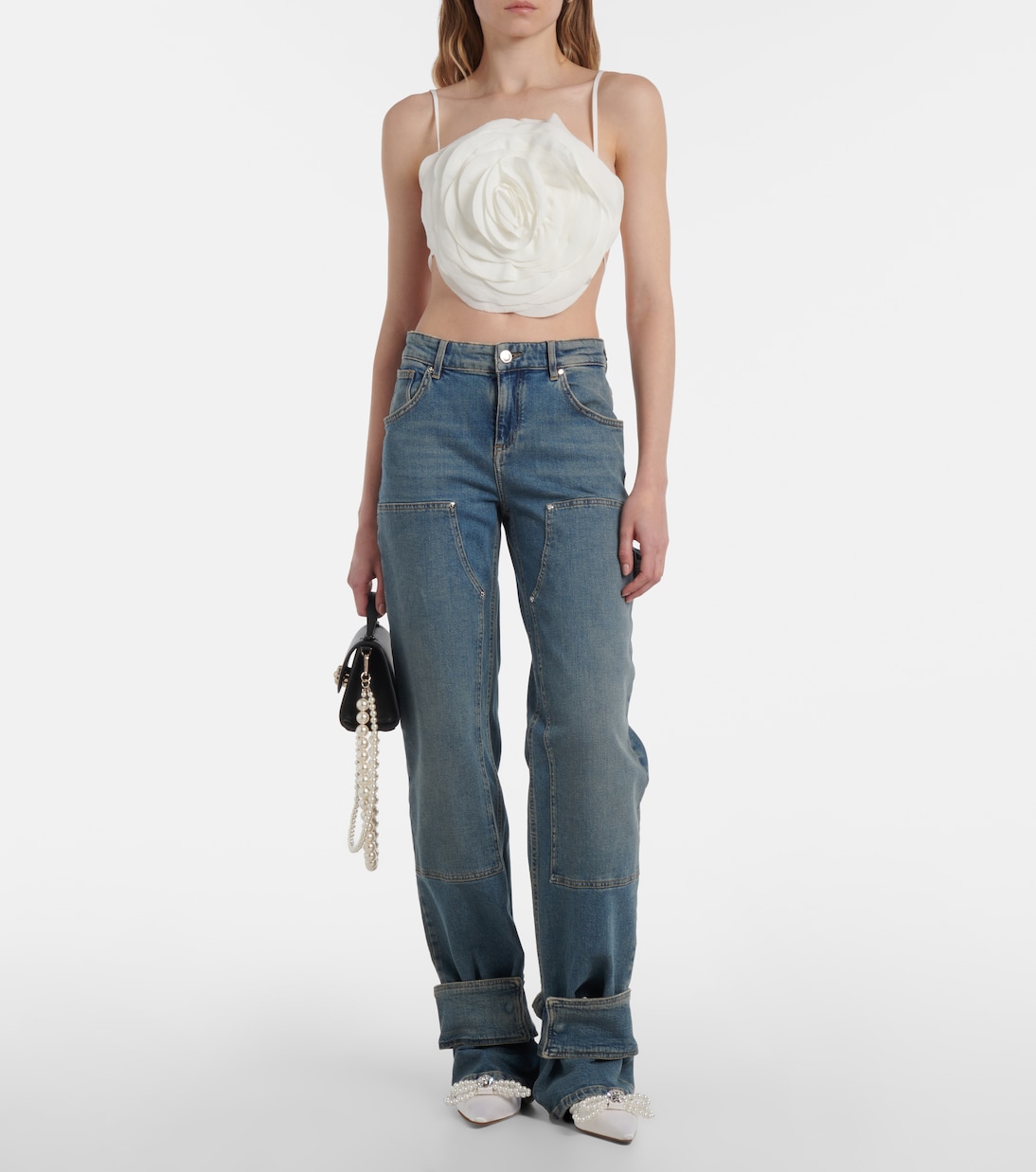 Double Bow embellished satin ballet flats | Mach & Mach