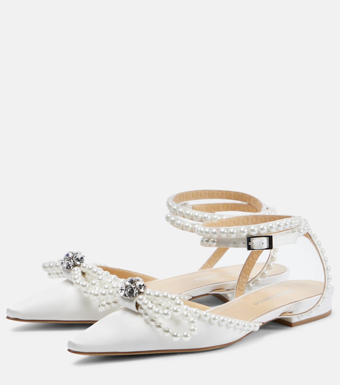 Double Bow embellished satin ballet flats | Mach & Mach