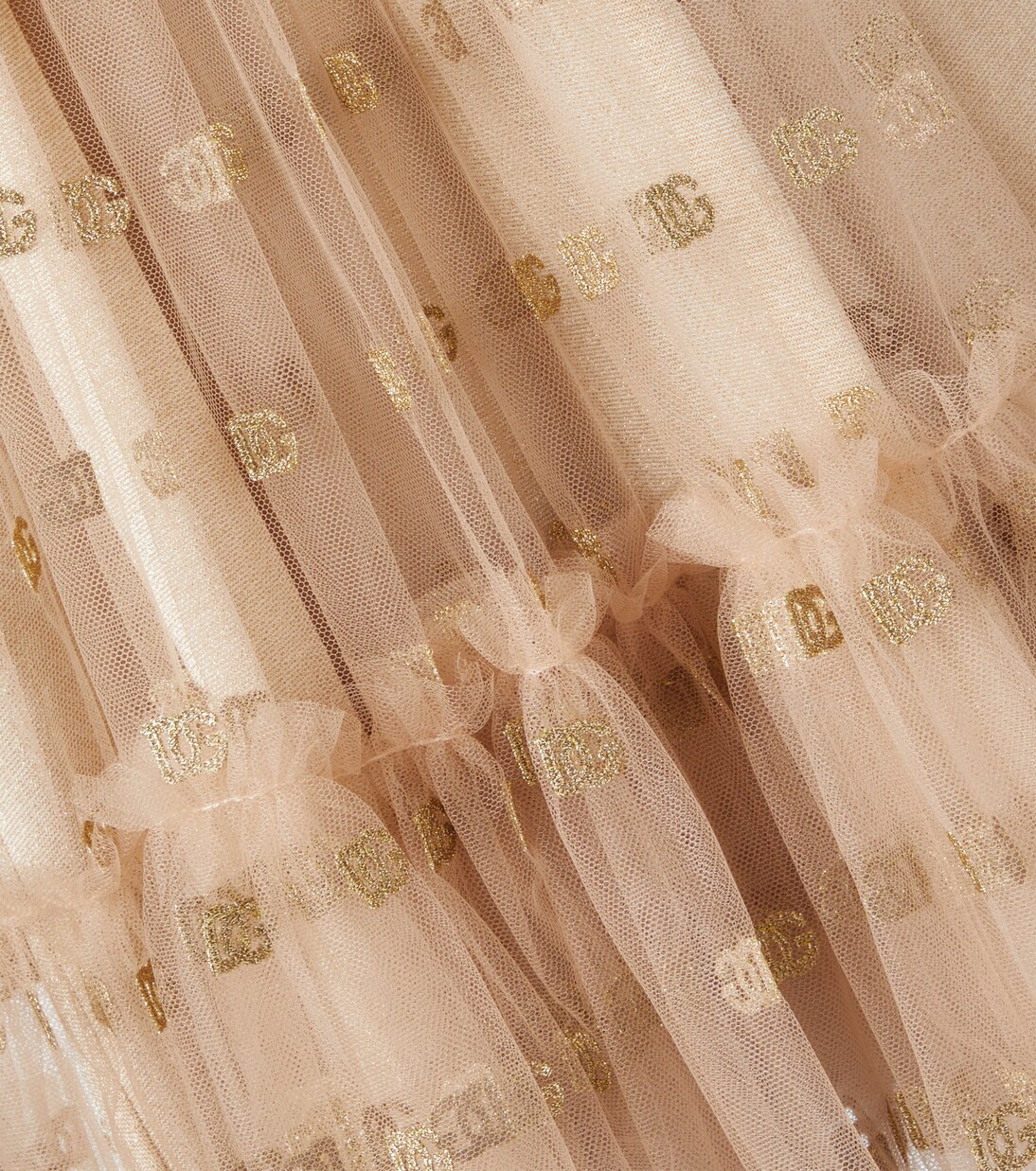 Ruffled logo embroidered tulle dress | Dolce&Gabbana Kids