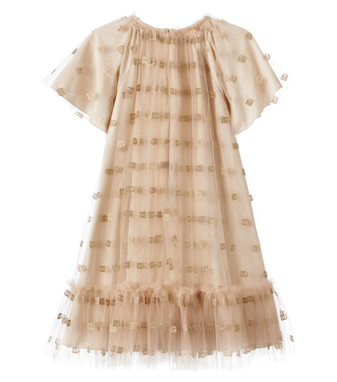 Ruffled logo embroidered tulle dress | Dolce&Gabbana Kids