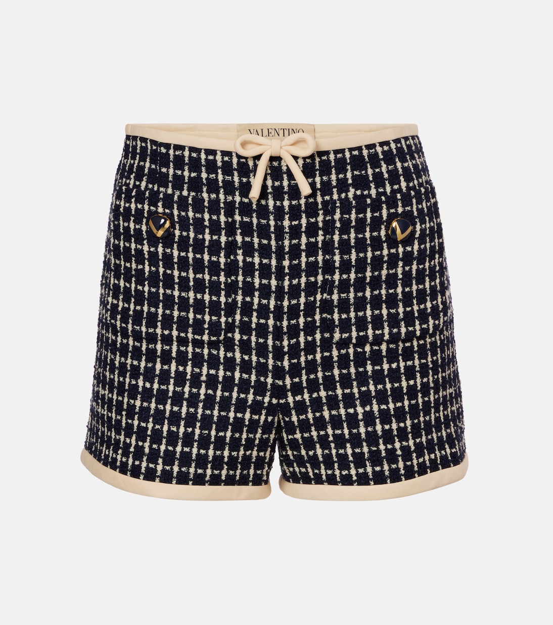 VLogo checked wool-blend bouclé shorts | Valentino