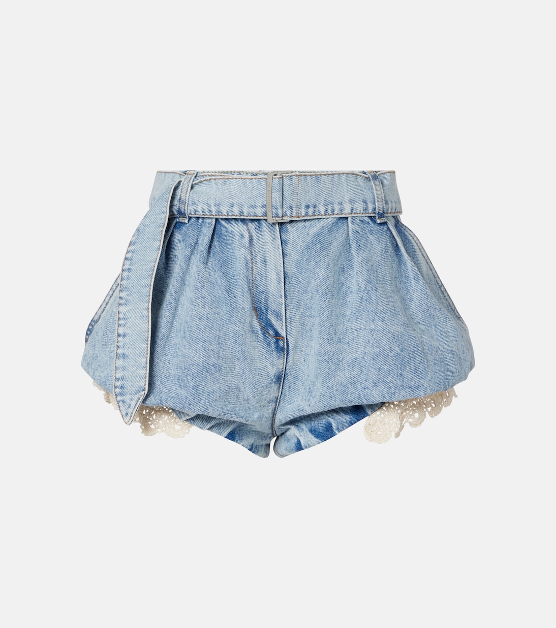 Shorts aus Denim mit Häkelstrick | Magda Butrym