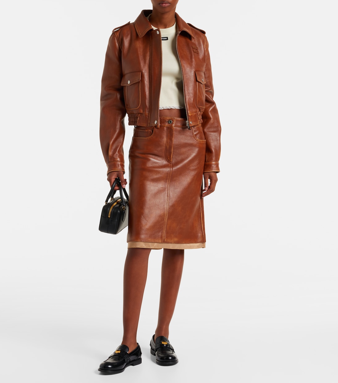 Cropped lace-trimmed cotton T-shirt | Miu Miu