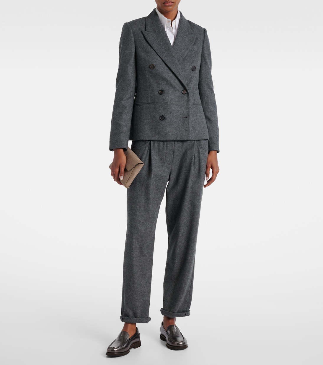 Pantalon droit raccourci en laine et cachemire | Brunello Cucinelli