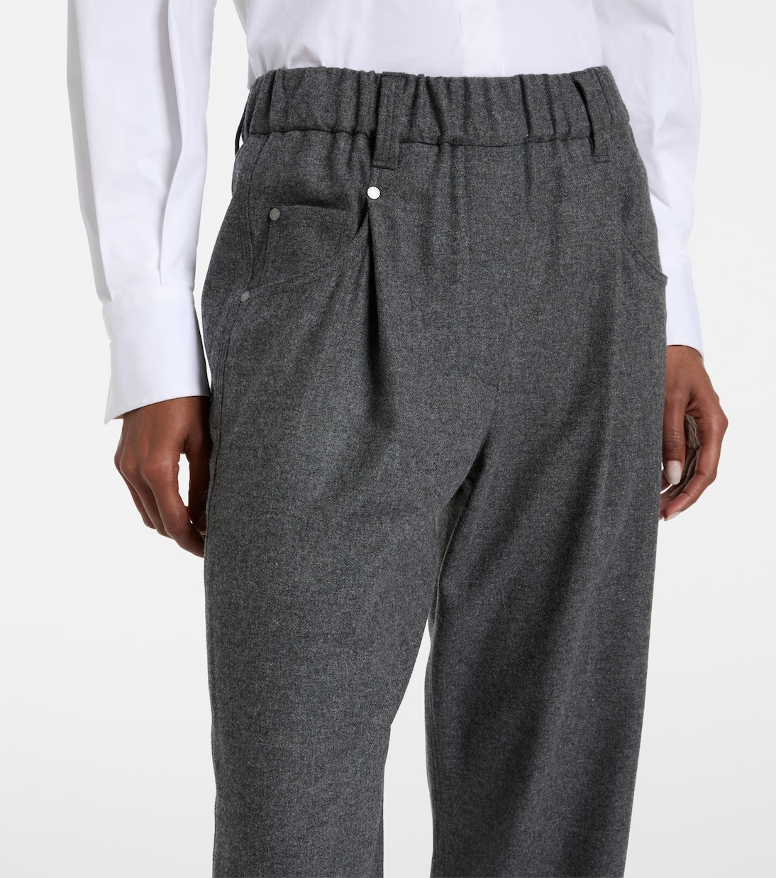 Pantalon droit raccourci en laine et cachemire | Brunello Cucinelli