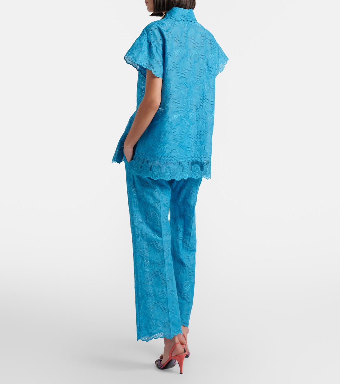 Broderie anglaise scalloped cotton straight pants | Valentino