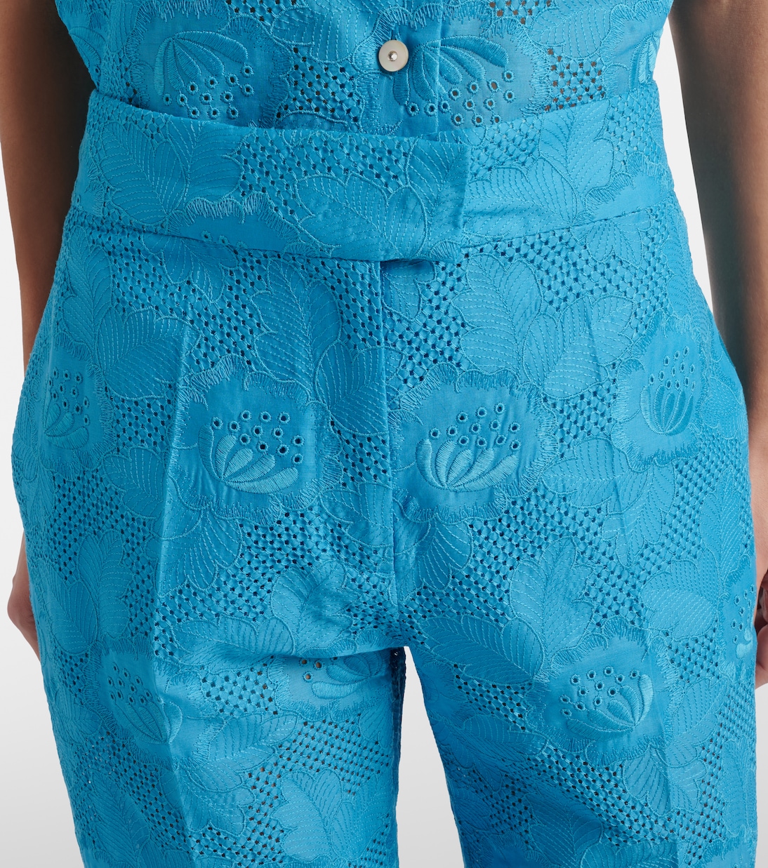Broderie anglaise scalloped cotton straight pants | Valentino