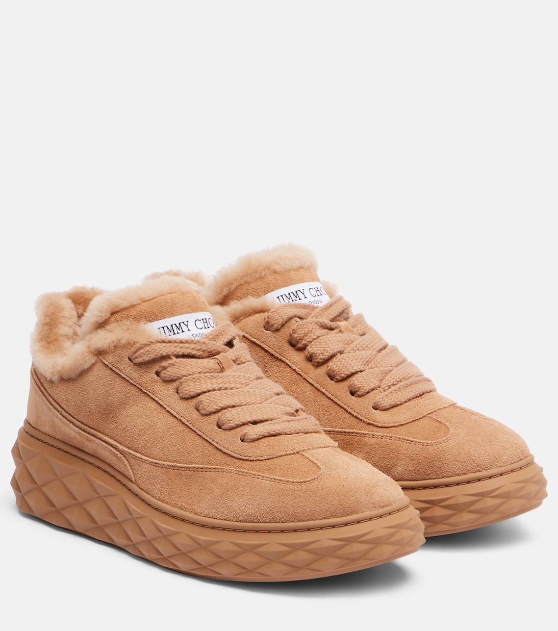 Diamond Maxi shearling-trimmed suede sneakers | Jimmy Choo