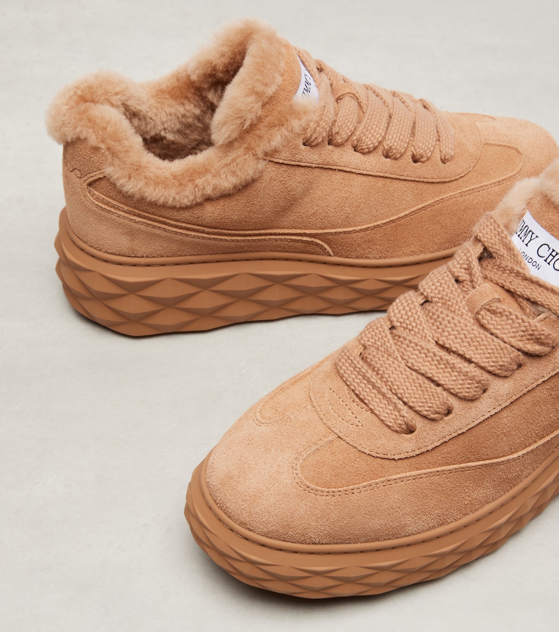  Diamond Maxi shearling-trimmed suede sneakers | Jimmy Choo