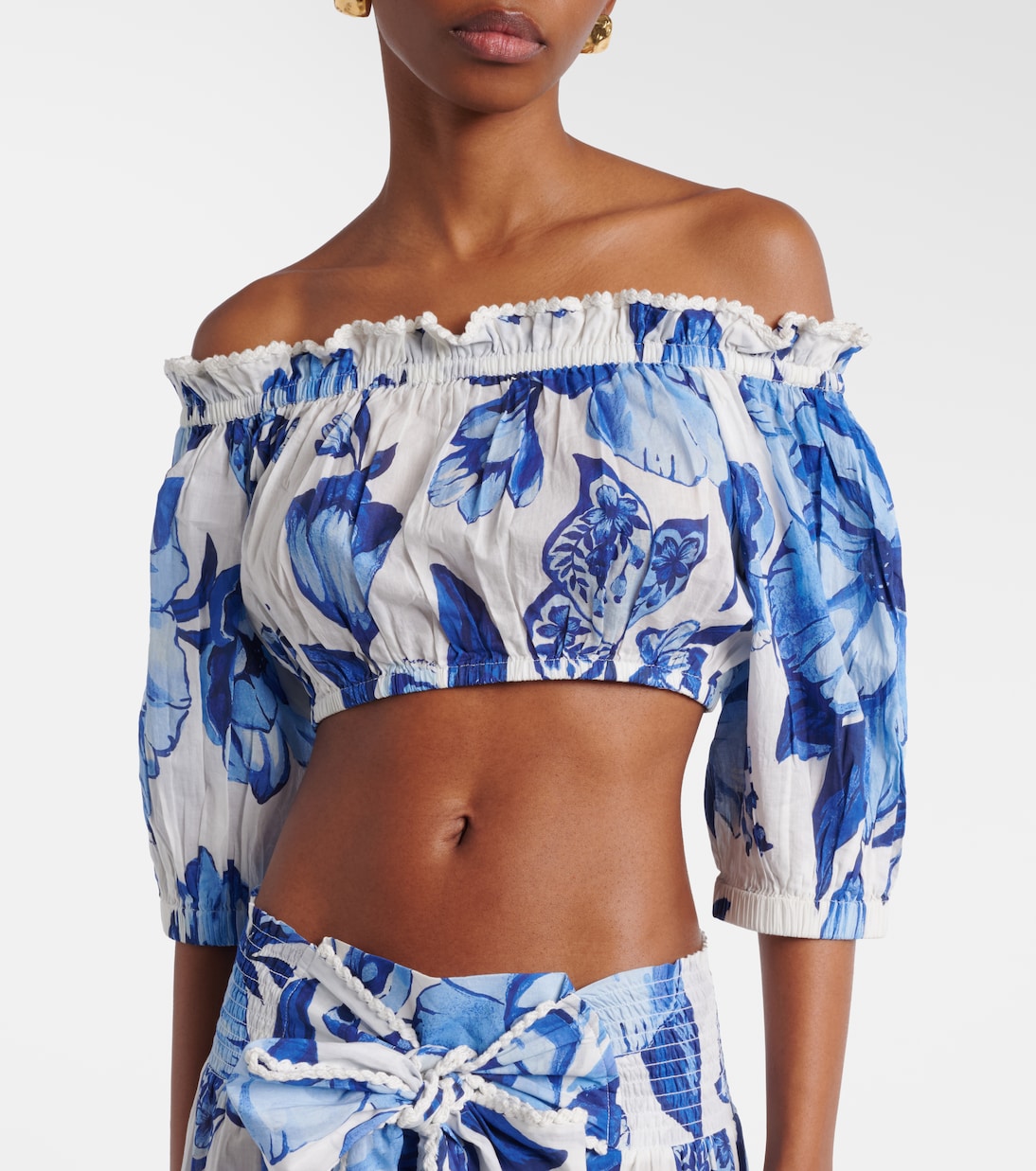 Floral cropped off-shoulder cotton top | Farm Rio