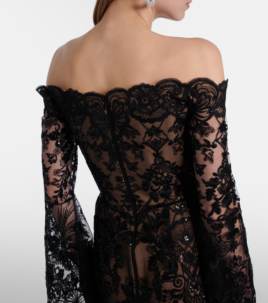 Sequined off-shoulder lace gown | Elie Saab