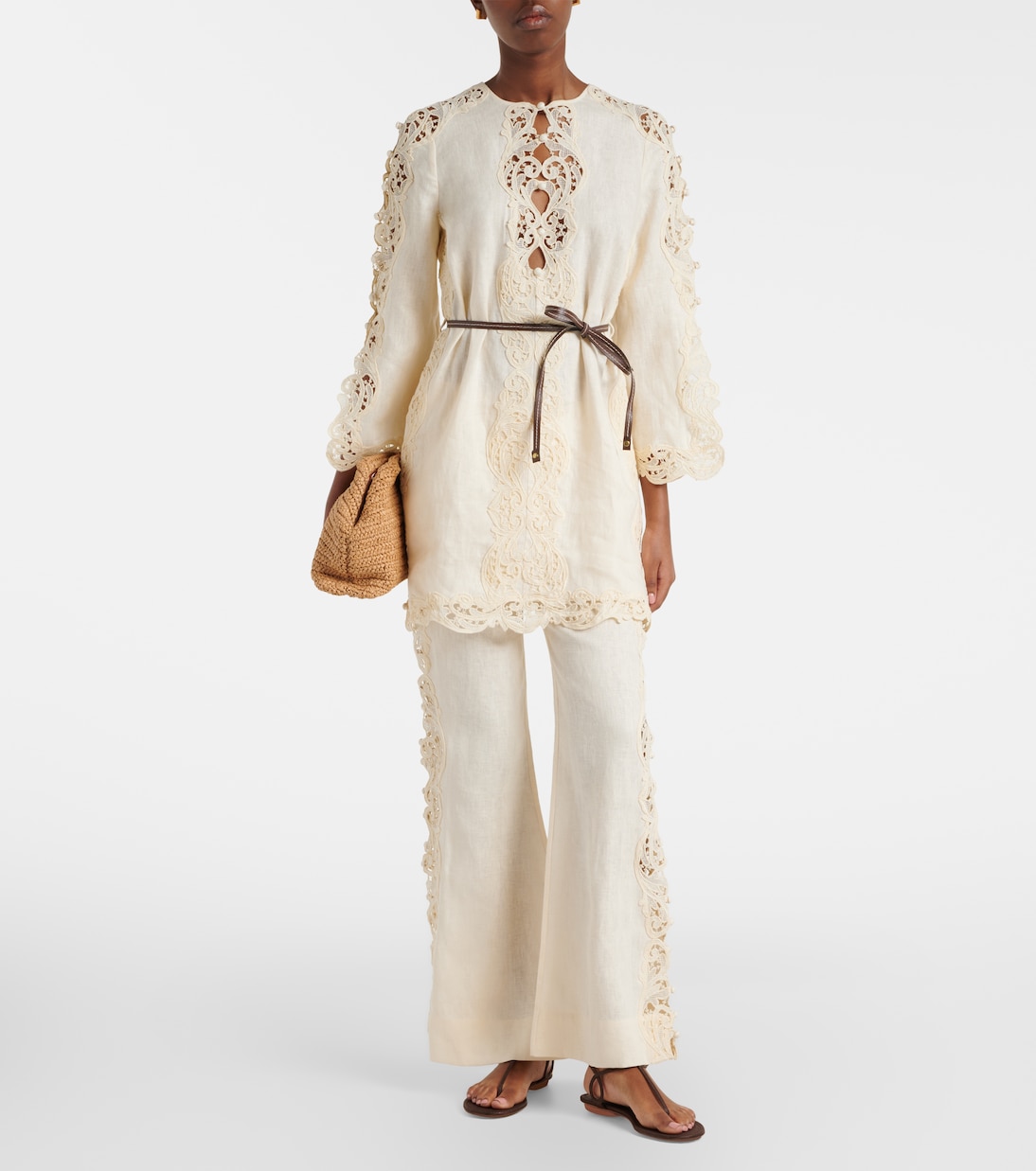 Pantalon évasé Awaken brodé en lin | Zimmermann