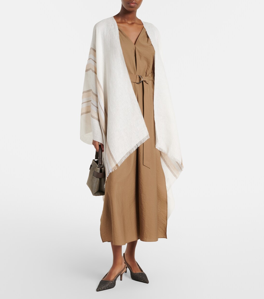 Striped linen, cashmere, and silk poncho | Brunello Cucinelli