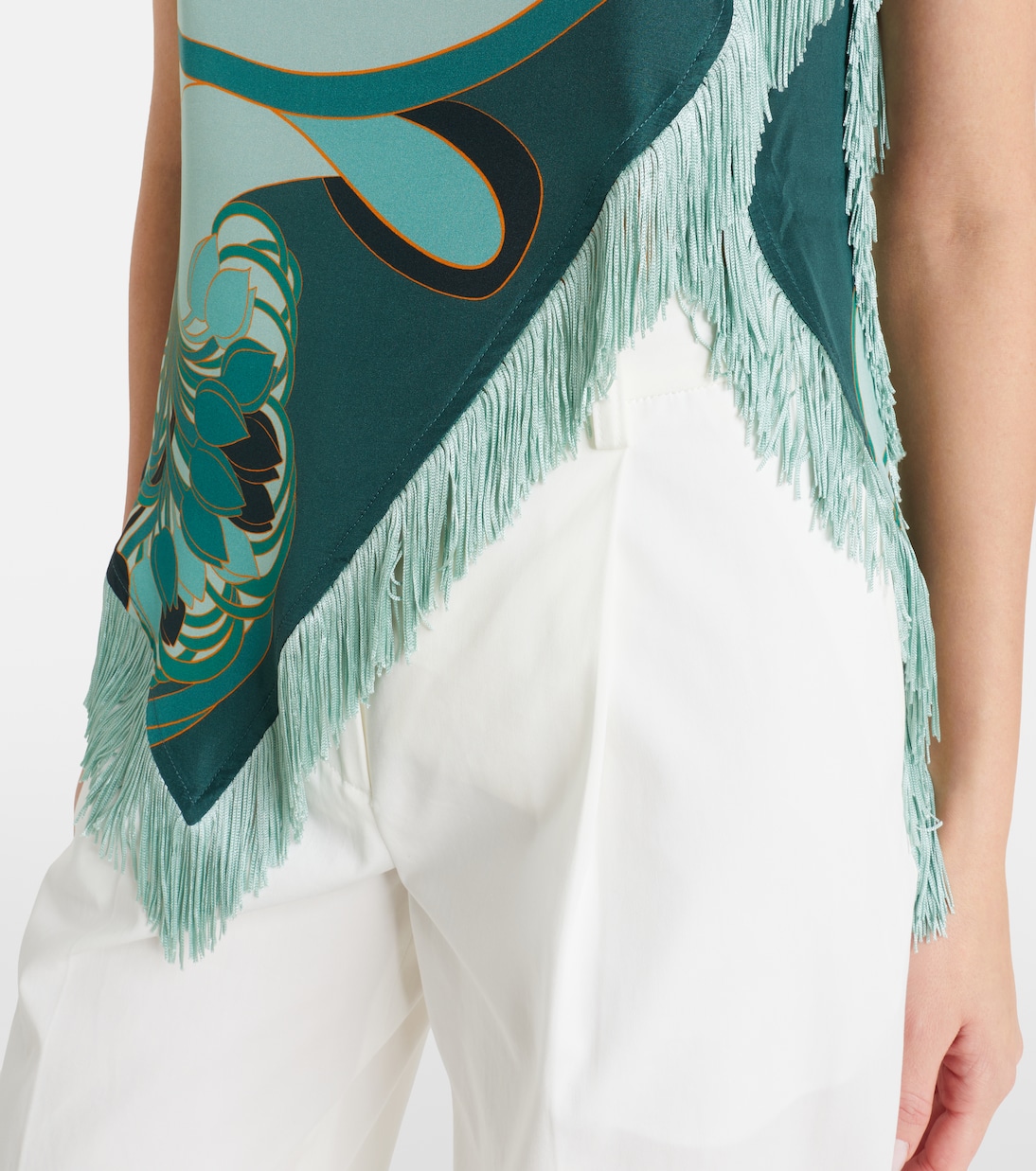 Top frangé en soie imprimé | La DoubleJ