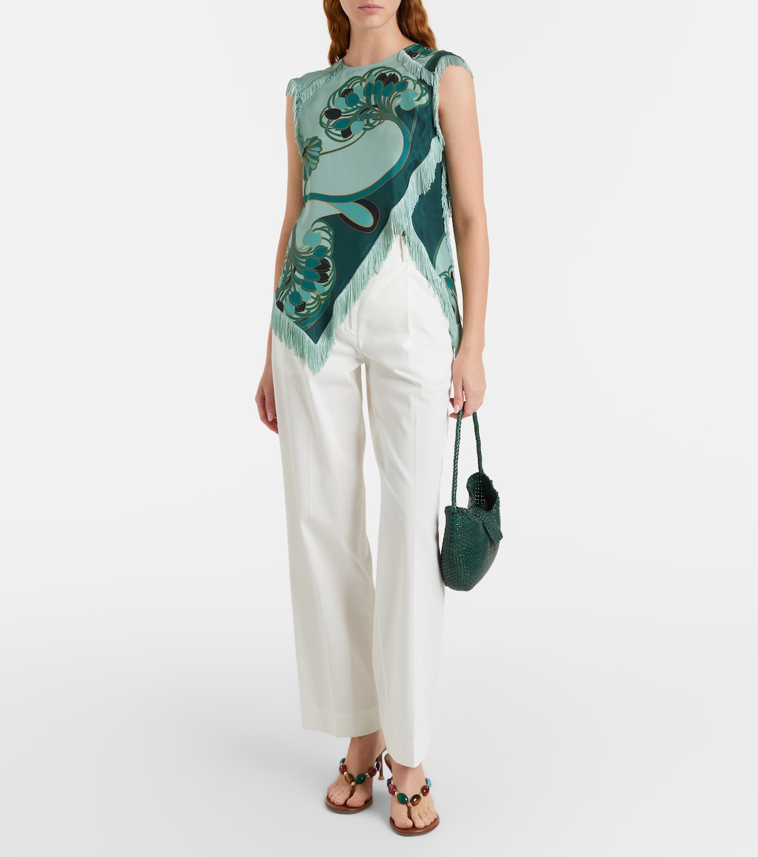 Top frangé en soie imprimé | La DoubleJ