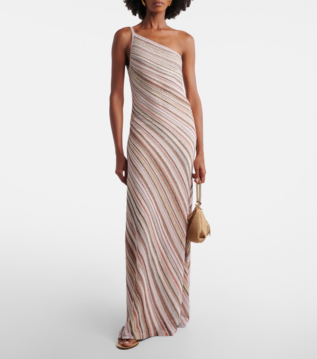 Sequined one-shoulder lamé maxi dress | Missoni