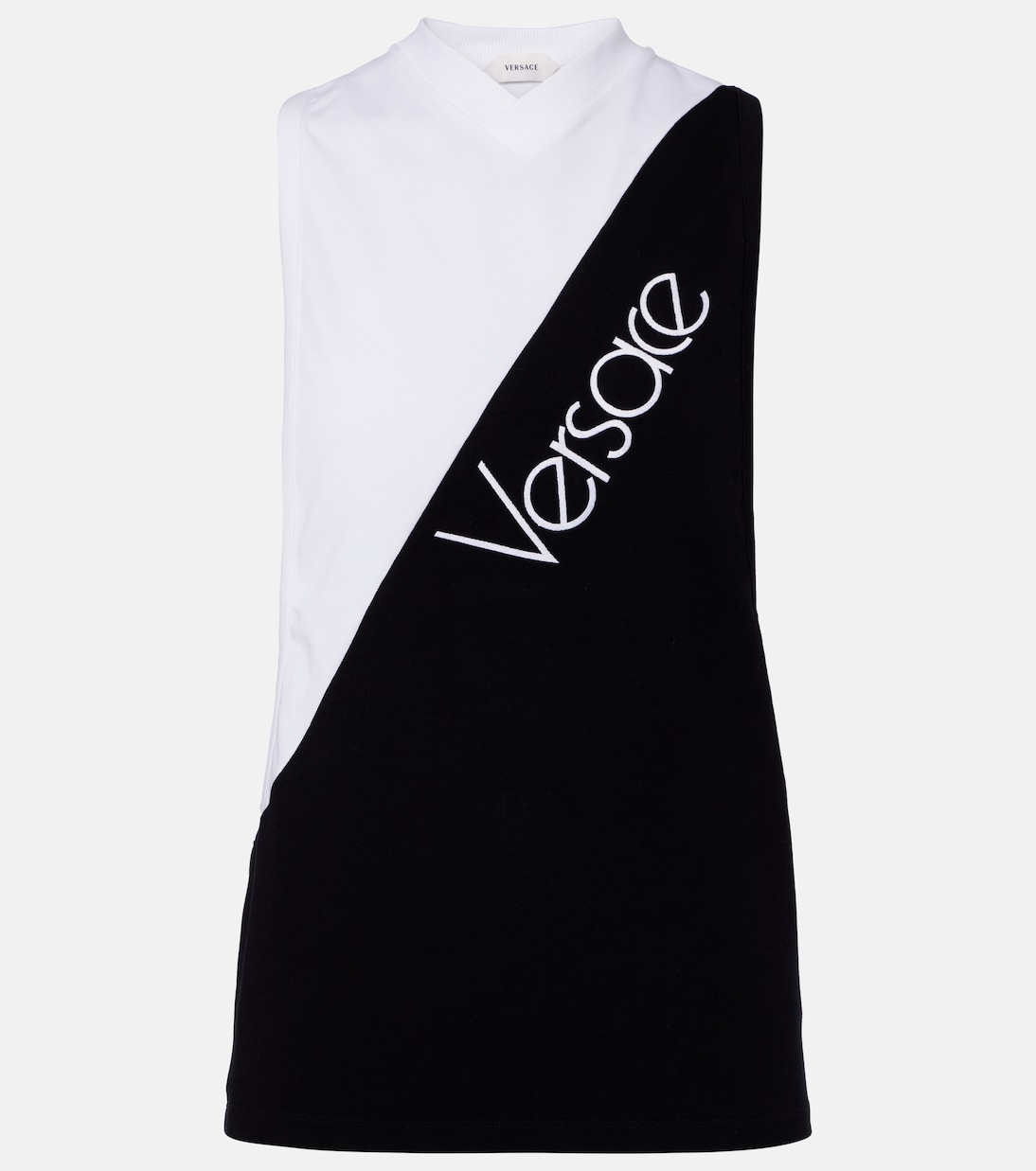 Logo embroidered cotton-blend tank top | Versace