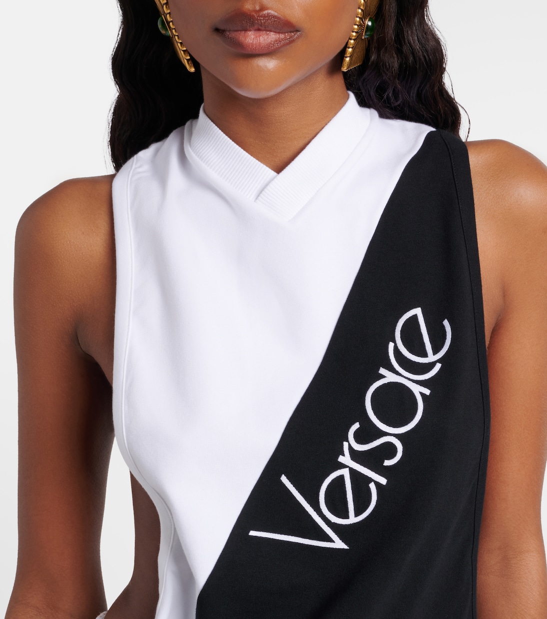 Logo embroidered cotton-blend tank top | Versace