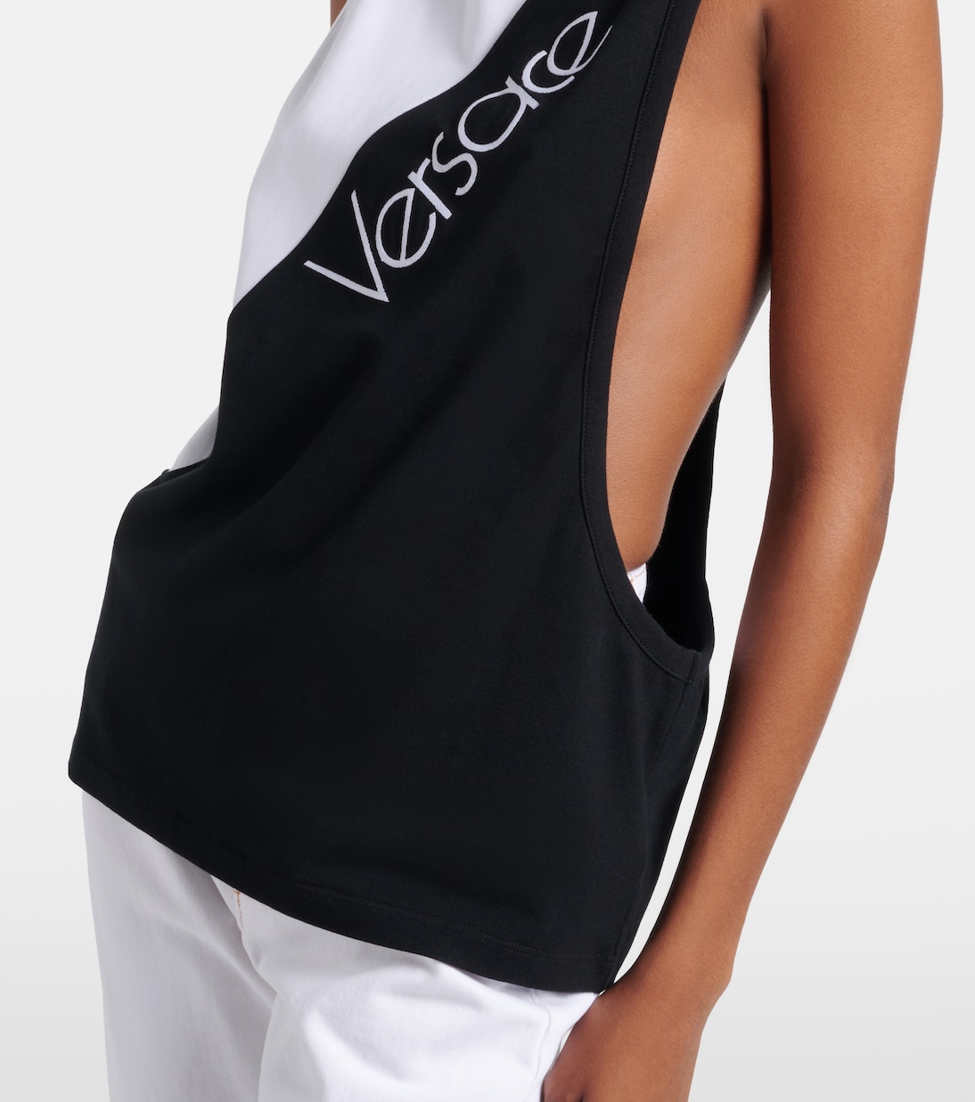 Logo embroidered cotton-blend tank top | Versace
