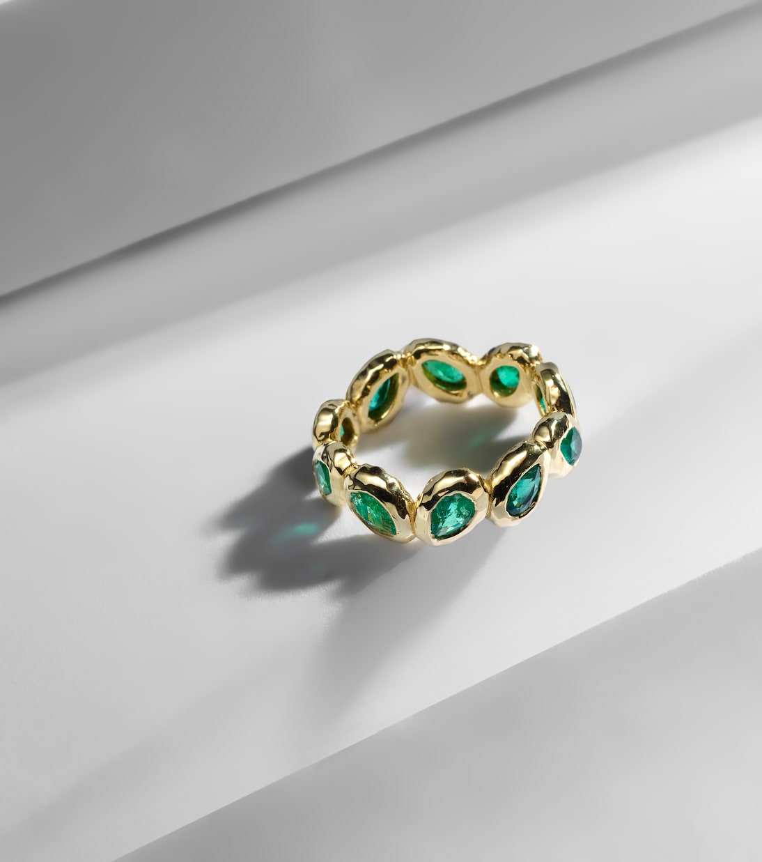 Nesting Gem 18kt gold eternity ring with emeralds | Octavia Elizabeth