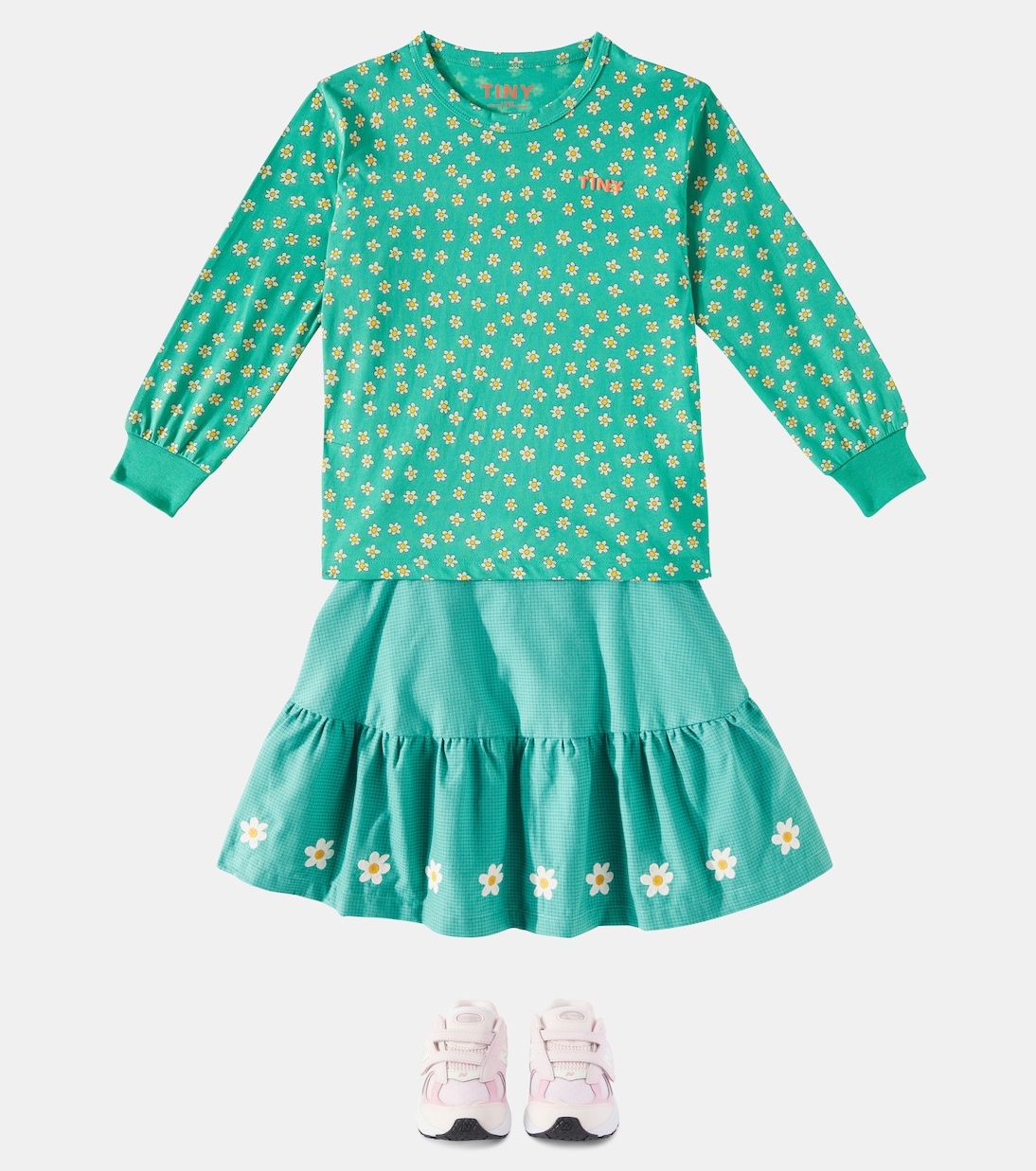 Daisies floral checked cotton skirt | Tinycottons