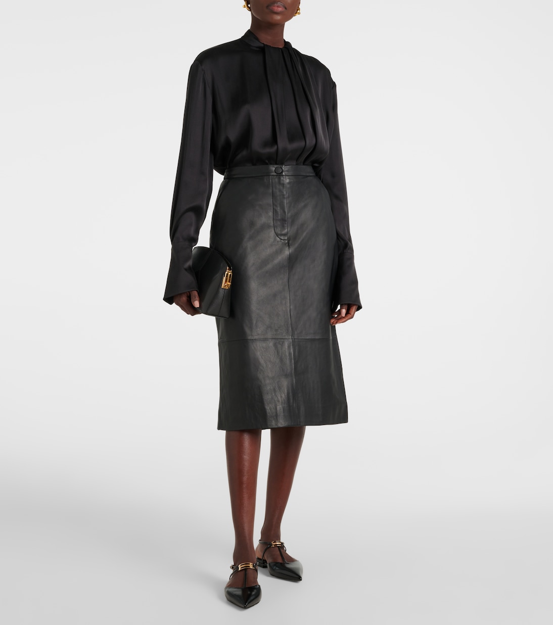Leather midi skirt | Yves Salomon
