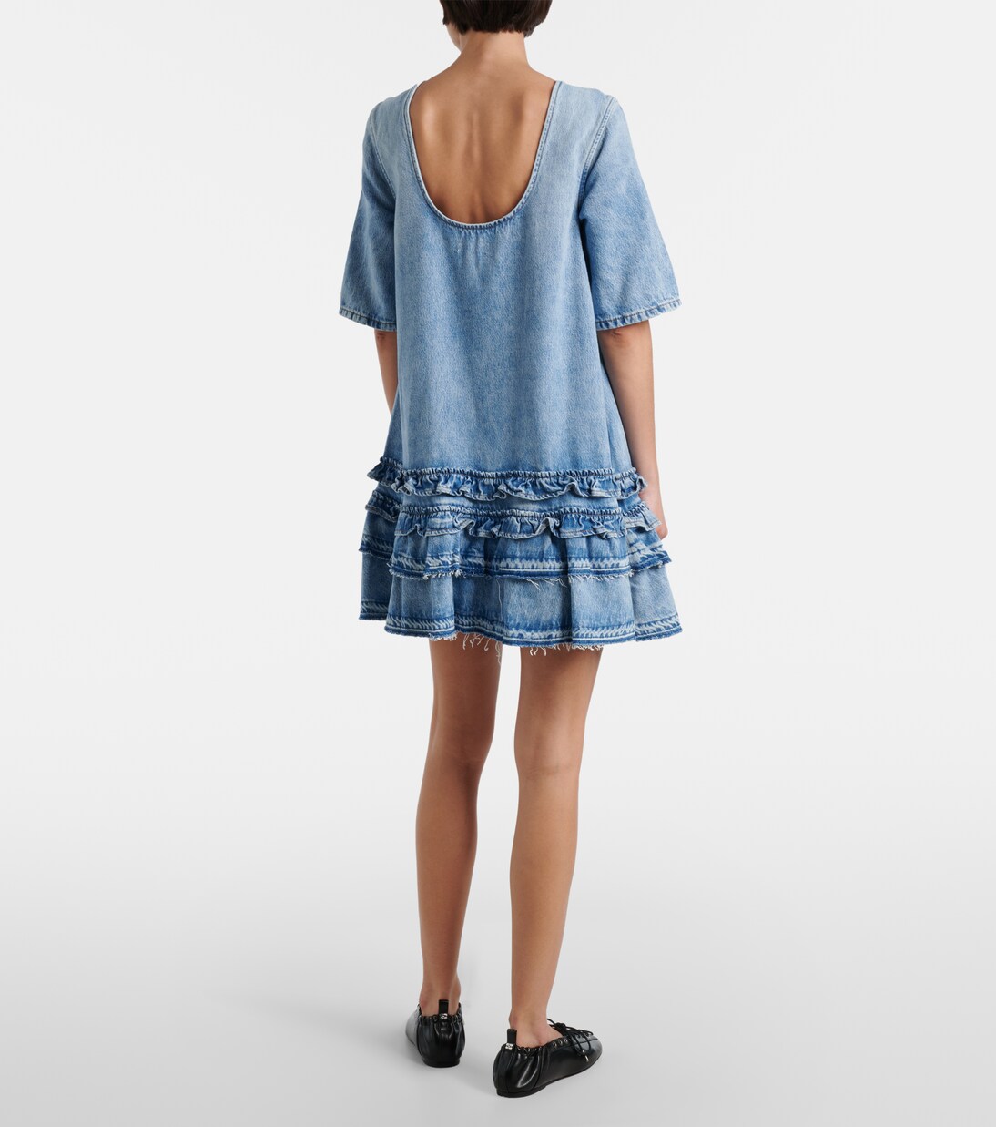 Abito corto di jeans con ruches | Ganni