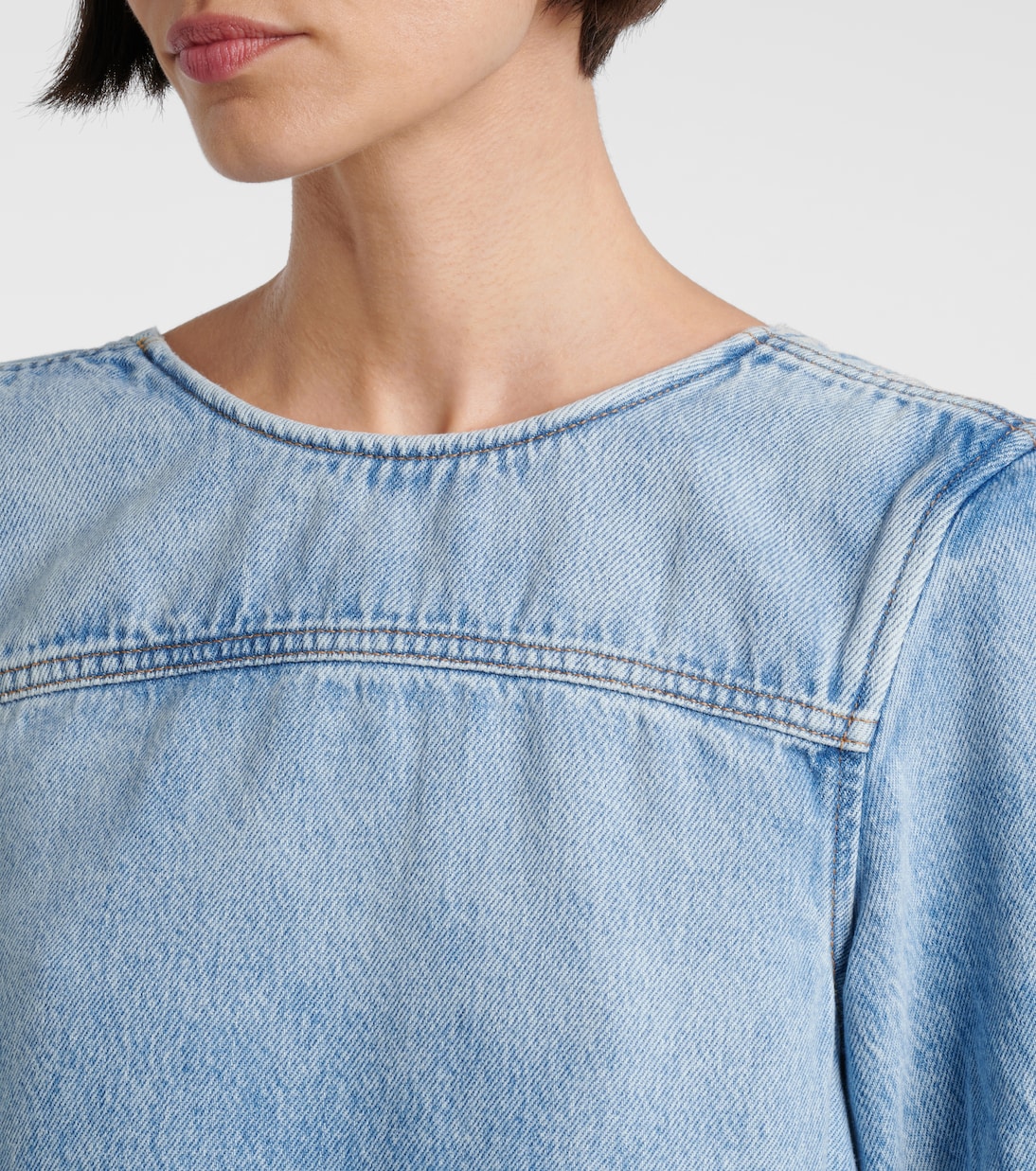 Abito corto di jeans con ruches | Ganni