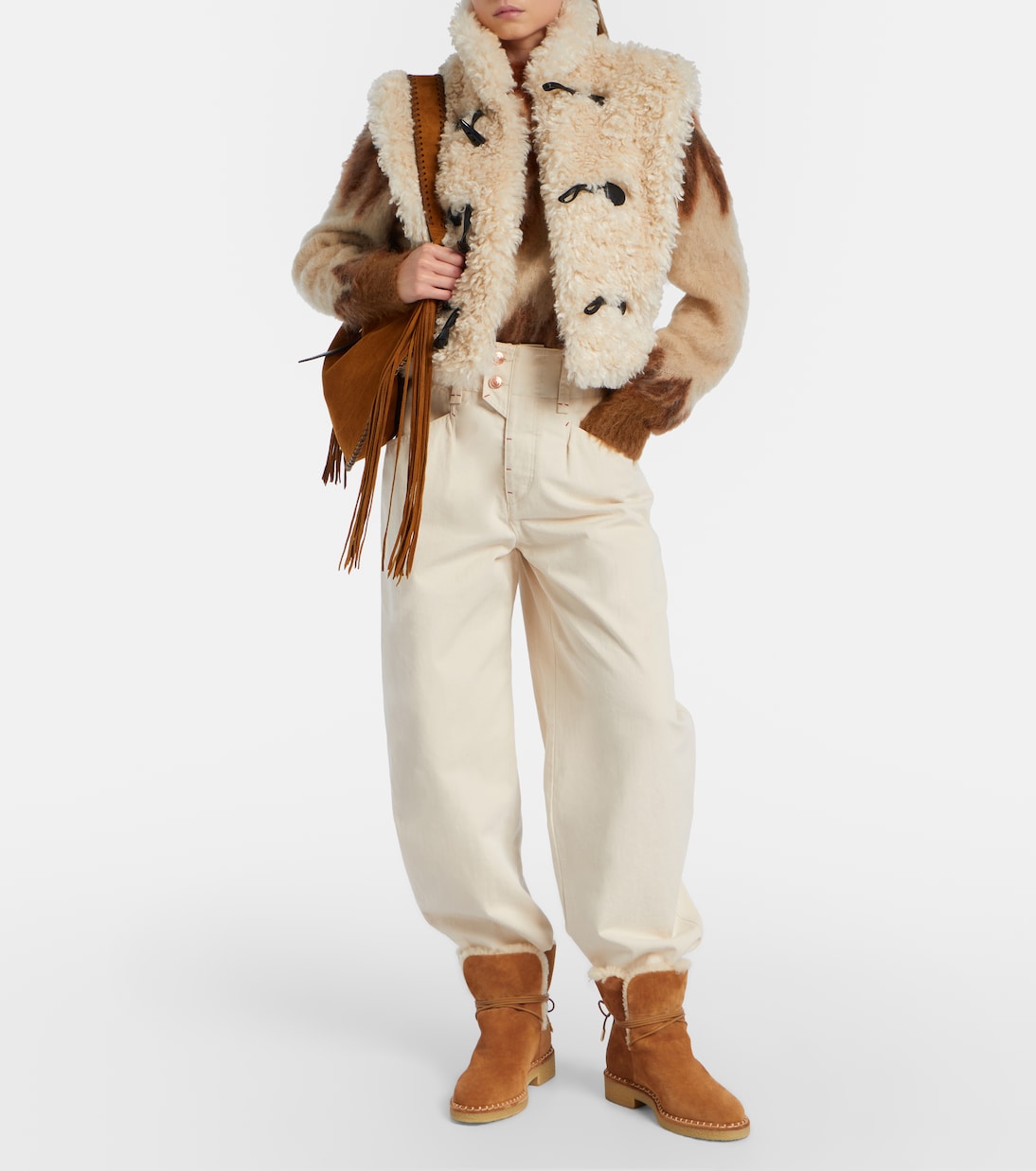 Megeve shearling-trimmed suede ankle boots | Aquazzura