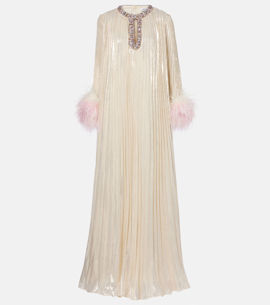 Embellished feather-trimmed silk-blend maxi dress | Self-Portrait