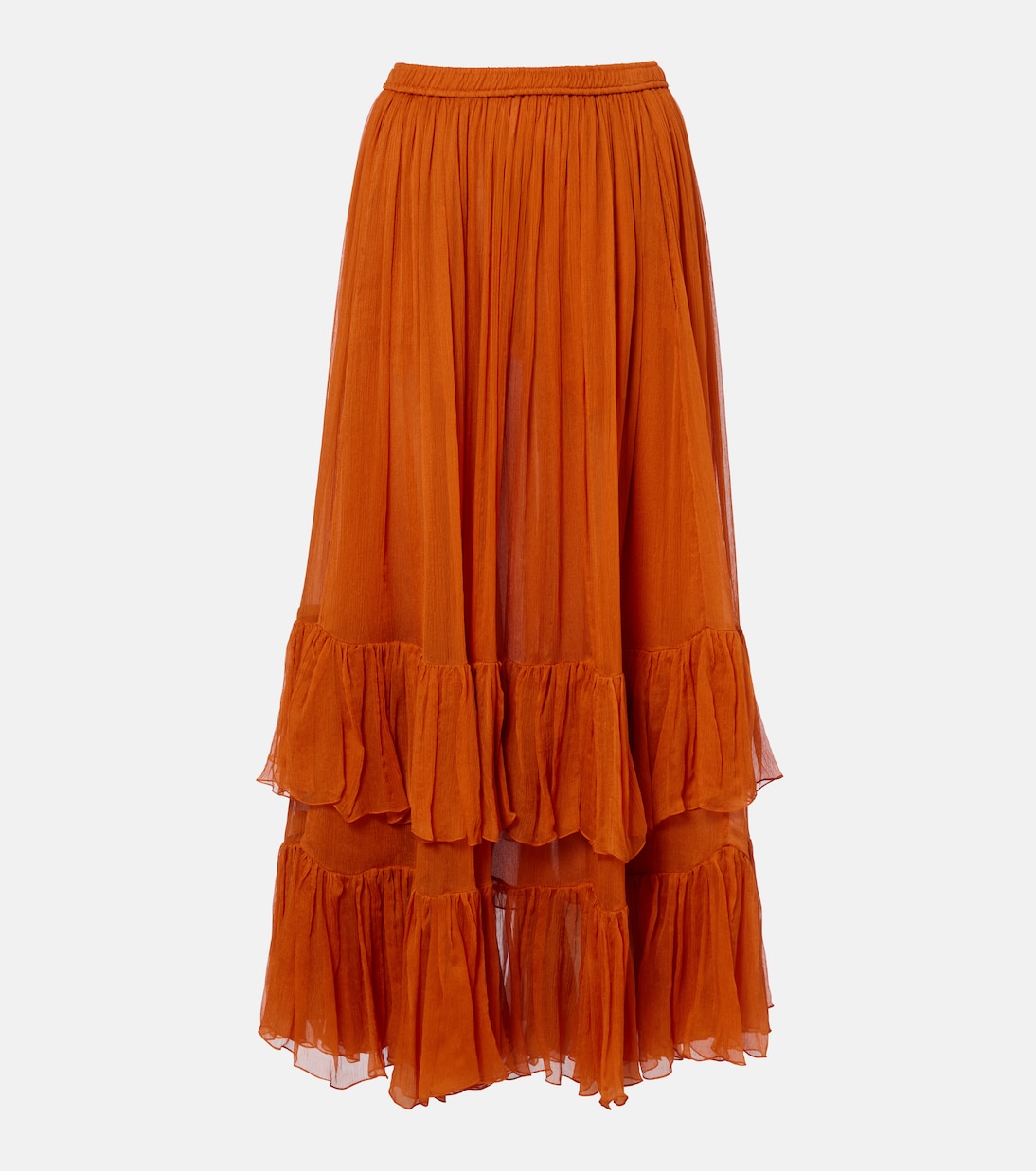 Ruffled sheer silk maxi skirt | Saint Laurent