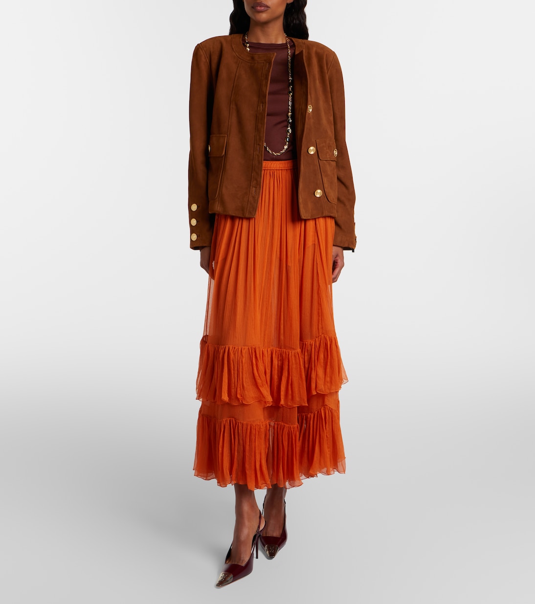 Ruffled sheer silk maxi skirt | Saint Laurent