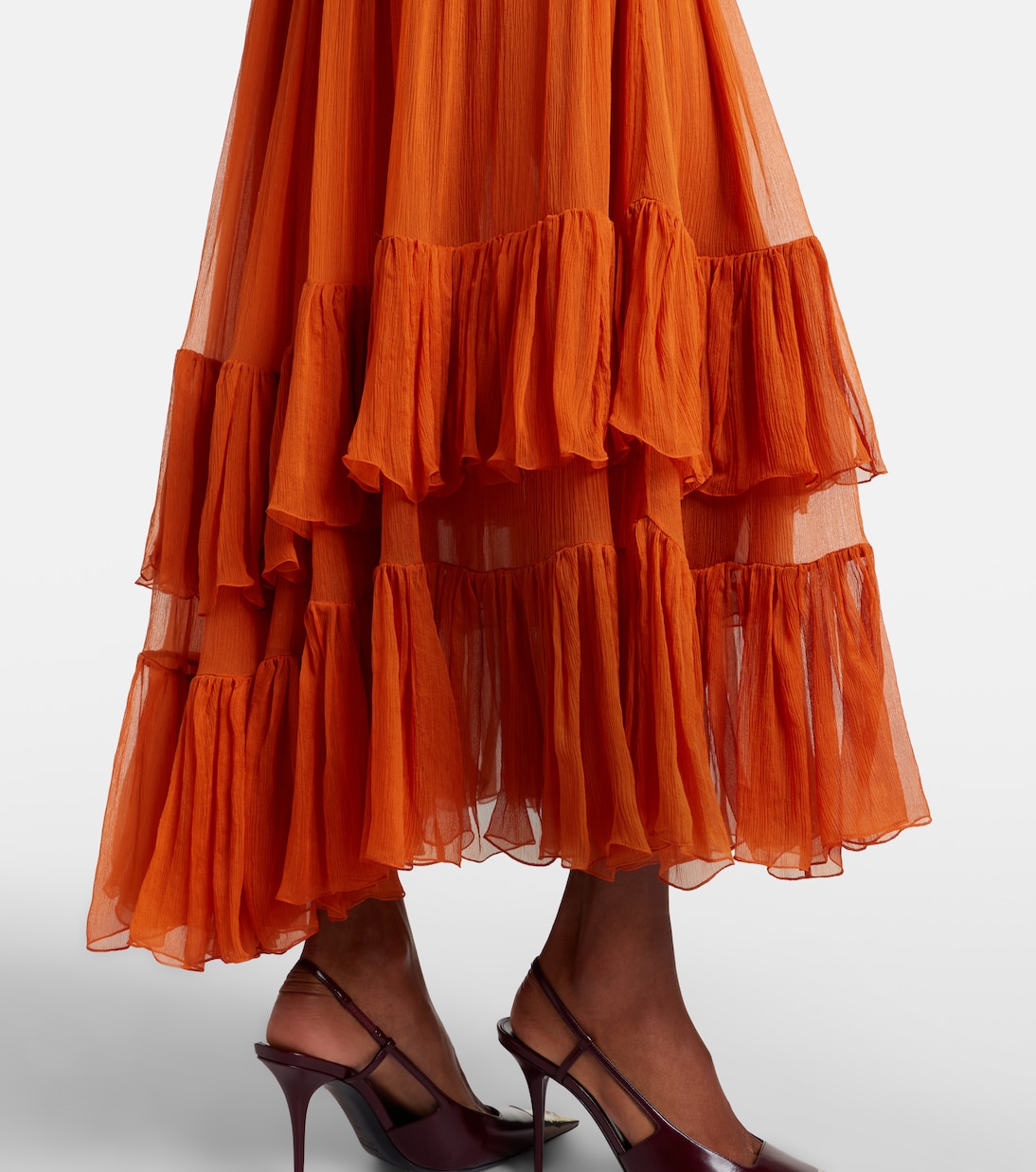 Ruffled sheer silk maxi skirt | Saint Laurent