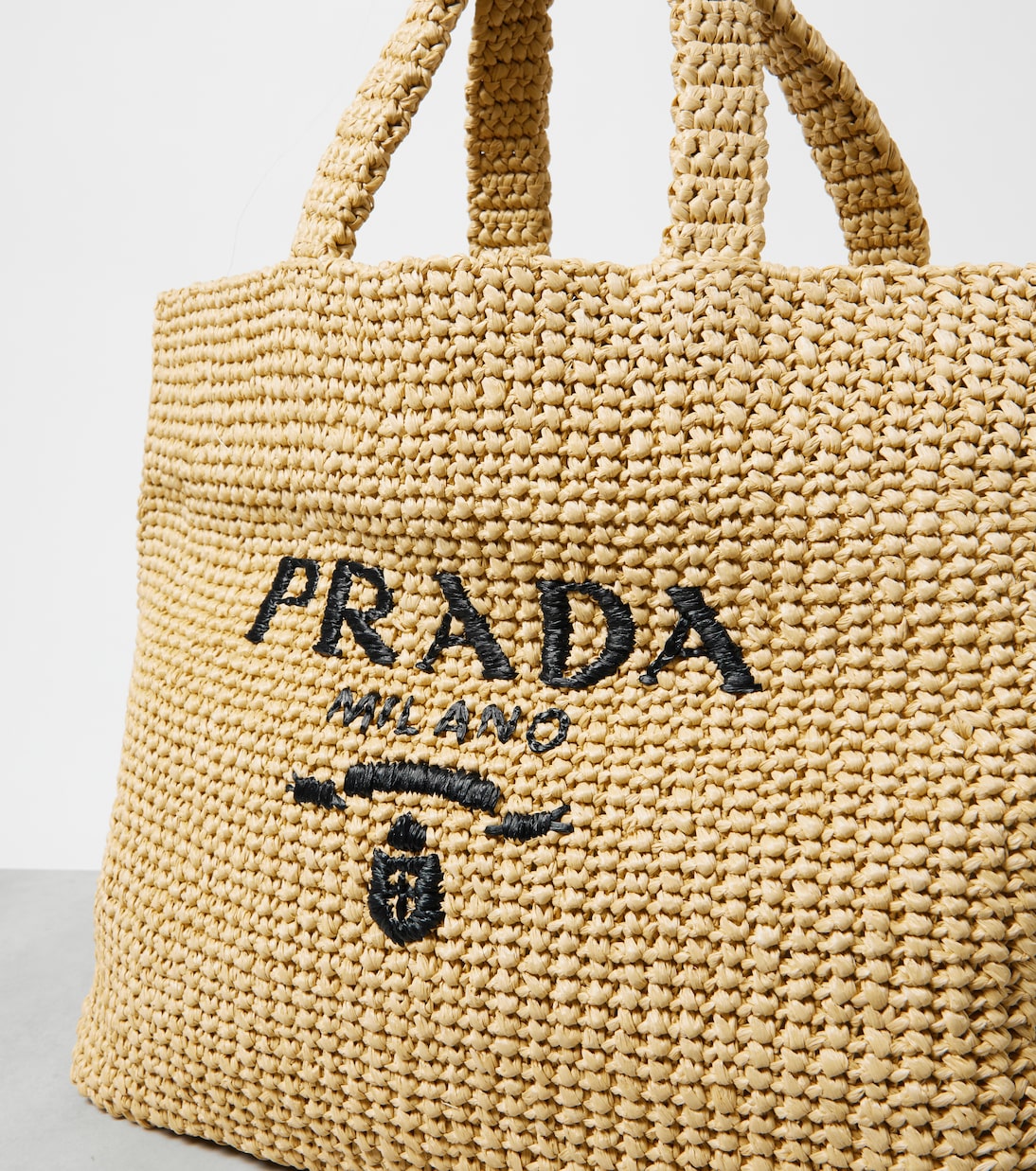 Shopper Medium in rafia con logo | Prada
