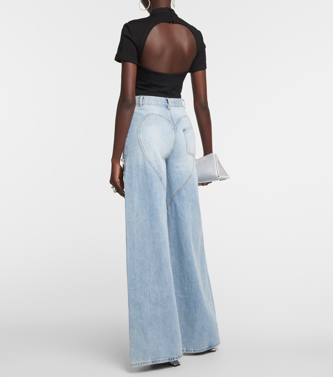 Cutout embellished high-rise wide-leg jeans | Area