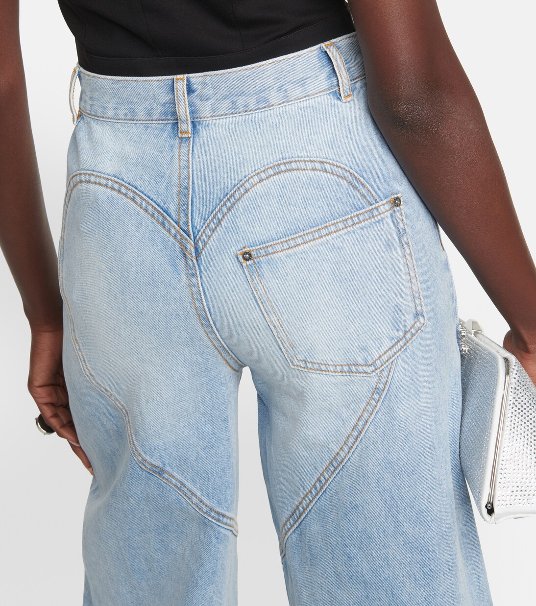 Cutout embellished high-rise wide-leg jeans | Area