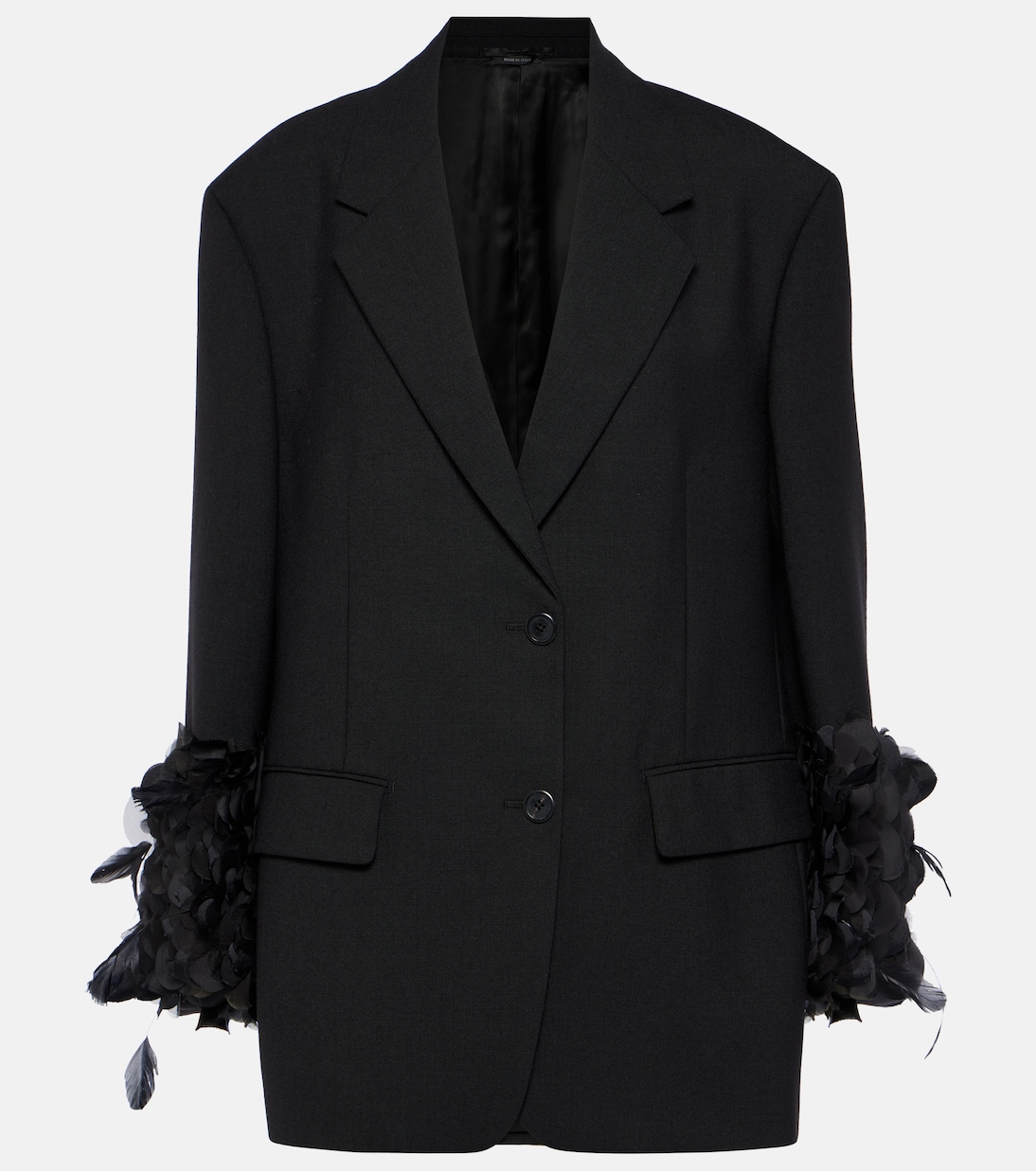 Feather-trimmed wool blazer | Prada